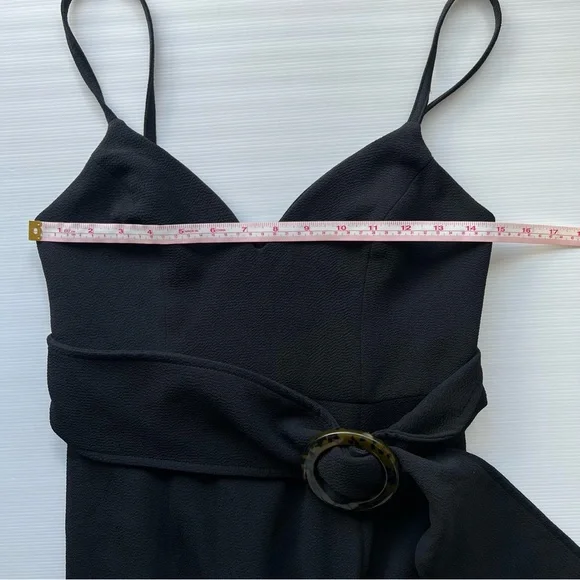 Shona Joy Andrea Fitted Cocktail Dress Black Belt Waist Midi Slit Size S 8 - Picture 10 of 11